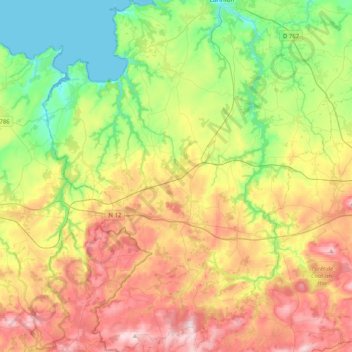 Carte topographique Plestin-les-Grèves, altitude, relief