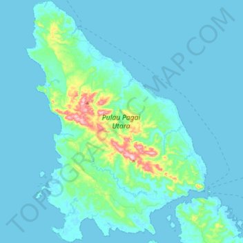 Carte topographique Pulau Pagai Utara, altitude, relief