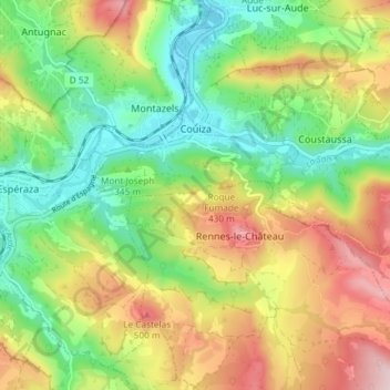 Carte topographique Couiza, altitude, relief