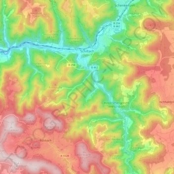 Carte topographique Schiltach, altitude, relief