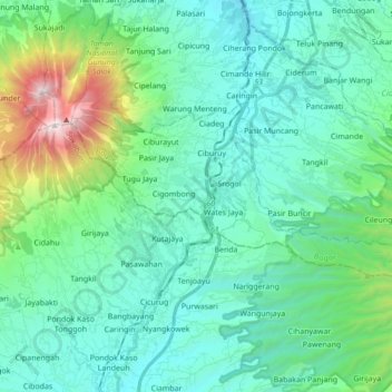 Carte topographique Cigombong, altitude, relief