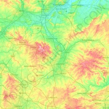 Carte topographique Leicestershire, altitude, relief