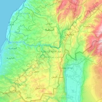 Carte topographique Gouvernorat de Nabatieh, altitude, relief