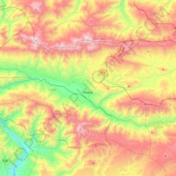 Carte topographique Yedisu, altitude, relief