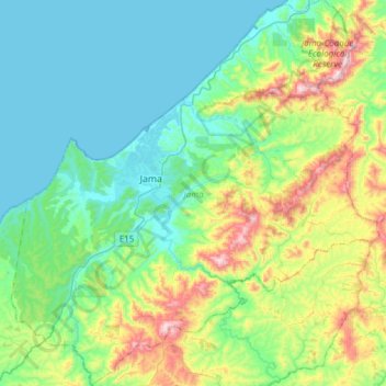 Carte topographique Jama, altitude, relief