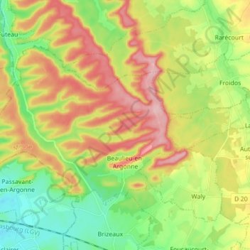 Carte topographique Beaulieu-en-Argonne, altitude, relief