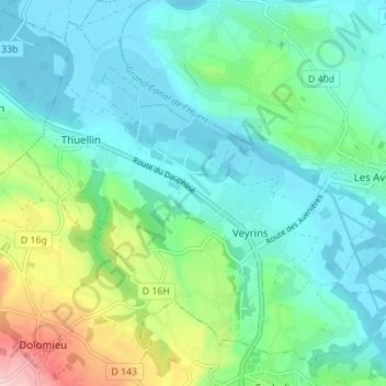 Carte topographique Veyrins-Thuellin, altitude, relief