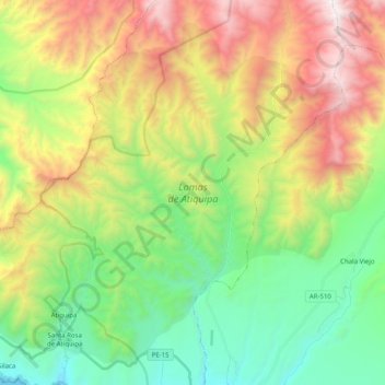 Carte topographique Lomas de Atiquipa, altitude, relief