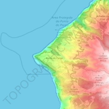 Carte topographique Ponta do Pargo, altitude, relief