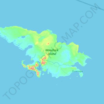 Carte topographique Woodlark Island, altitude, relief