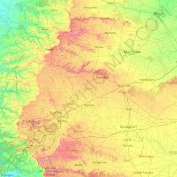 Carte topographique Nashik, altitude, relief