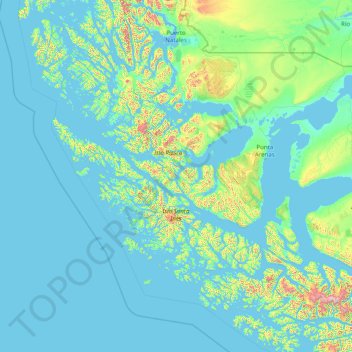 Carte topographique Provincia de Magallanes, altitude, relief