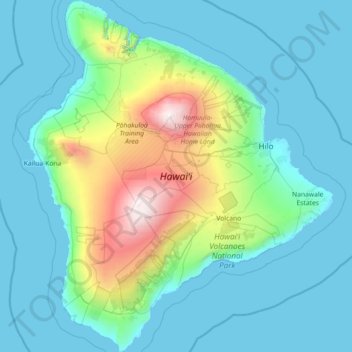 Carte topographique Hawaï, altitude, relief