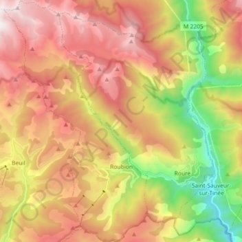 Carte topographique Roubion, altitude, relief