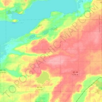 Carte topographique Town of Green Lake, altitude, relief