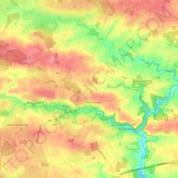 Carte topographique Villemoisan, altitude, relief