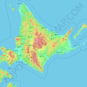 Carte topographique Hokkaido, altitude, relief