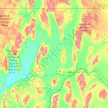 Carte topographique Humboldt County, altitude, relief