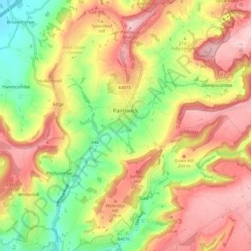 Carte topographique Painswick, altitude, relief