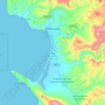Carte topographique Ensenada, altitude, relief