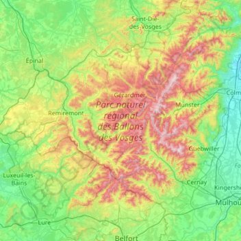 Carte topographique Parc naturel régional des Ballons des Vosges, altitude, relief