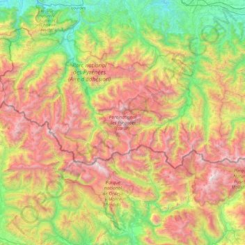 Carte topographique Parc national des Pyrénées Occidentales (cœur), altitude, relief