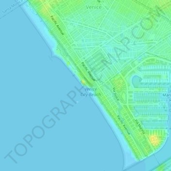 Carte topographique Venice Beach, altitude, relief