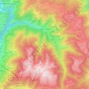 Carte topographique Lüsen, altitude, relief