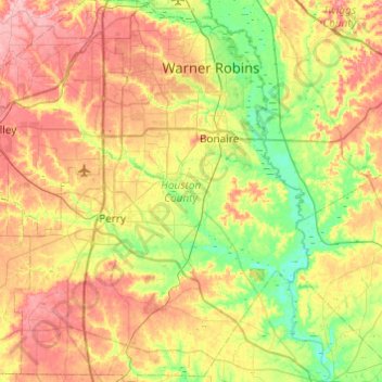 Carte topographique Houston County, altitude, relief