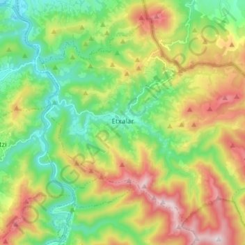 Carte topographique Etxalar, altitude, relief
