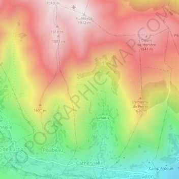 Carte topographique Cathervielle, altitude, relief