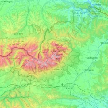 Carte topographique Tatry, altitude, relief