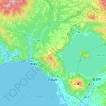 Carte topographique 虻田郡, altitude, relief
