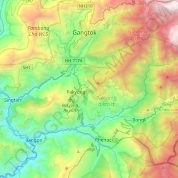 Carte topographique Pakyong, altitude, relief