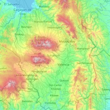 Carte topographique Bukidnon, altitude, relief