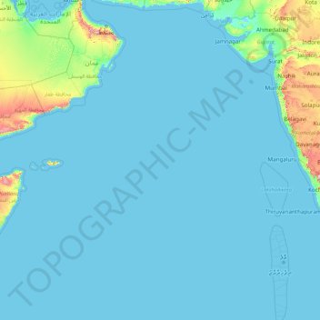 Carte topographique Mer d'Arabie, altitude, relief