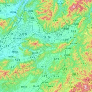Carte topographique Dongyang, altitude, relief