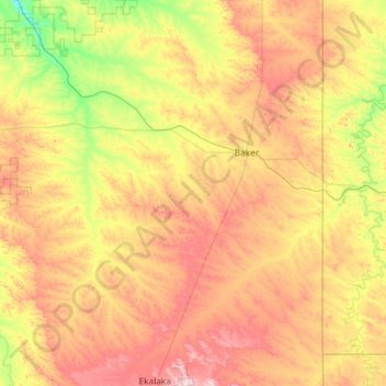 Carte topographique Fallon County, altitude, relief