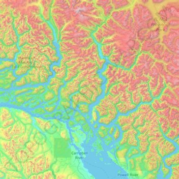 Carte topographique Area B (Discovery Islands/Mainland Inlets), altitude, relief