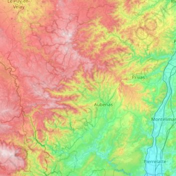 Carte topographique Parc naturel régional des Monts d'Ardèche, altitude, relief