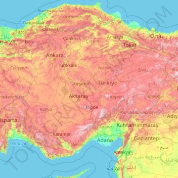 Carte topographique İç Anadolu Bölgesi, altitude, relief