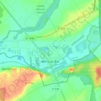 Carte topographique Berry-au-Bac, altitude, relief