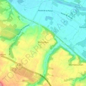 Carte topographique Marcellus, altitude, relief