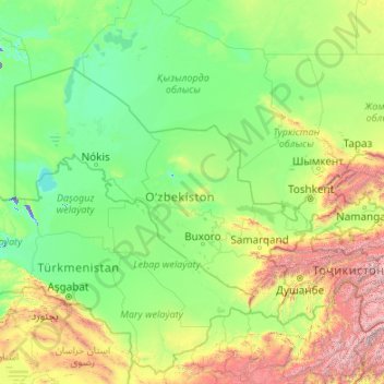 Carte topographique Ouzbékistan, altitude, relief
