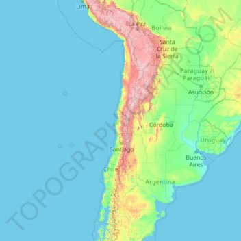 Carte topographique Valparaiso Region, altitude, relief