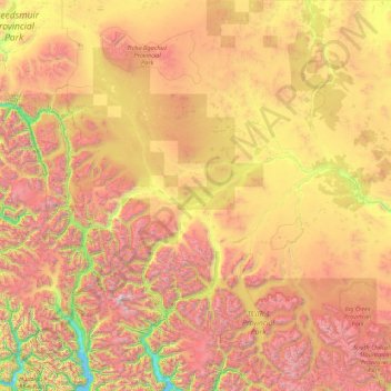 Carte topographique Area J (West Chilcotin), altitude, relief