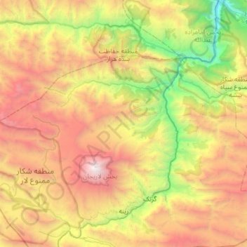 Carte topographique دهستان لاریجان سفلی, altitude, relief