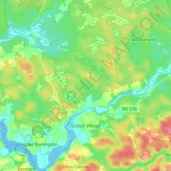 Carte topographique Scotch Village, altitude, relief