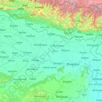 Carte topographique Bihar, altitude, relief