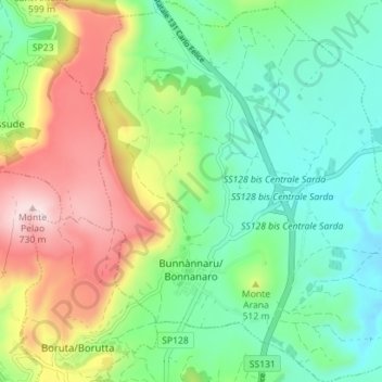 Carte topographique Bunnànnaru/Bonnanaro, altitude, relief